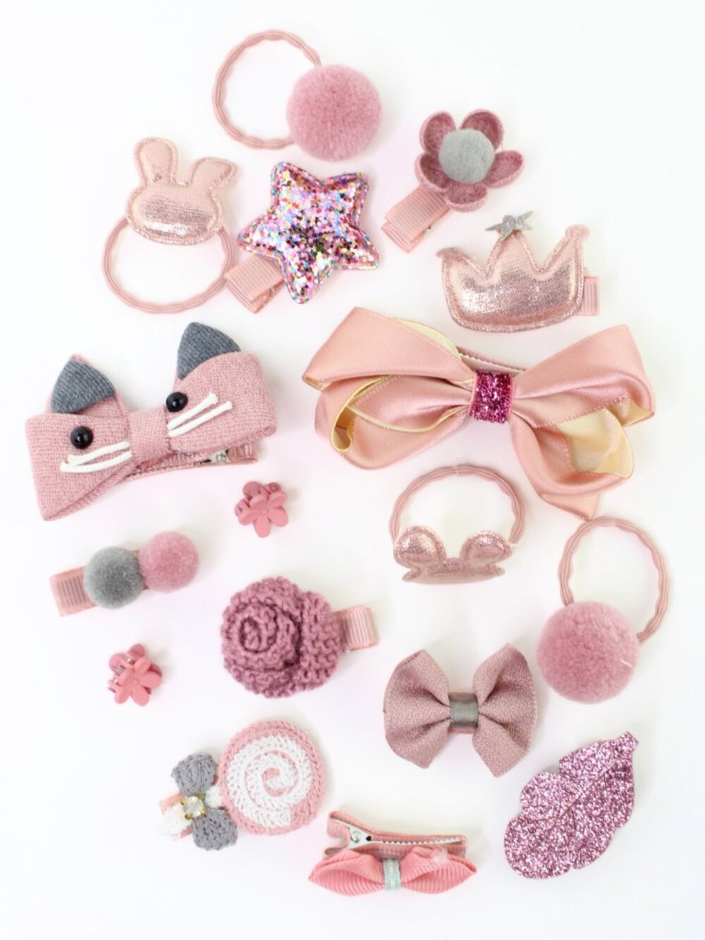 Girls' Pink & Gray Hair Clip & Tie Accessory 17-Piece Set